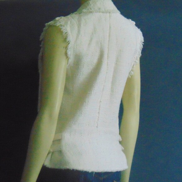 Rebecca Taylor Off White Textured Frayed Tweed Biker Moto Vest Sm - Picture 14 of 16